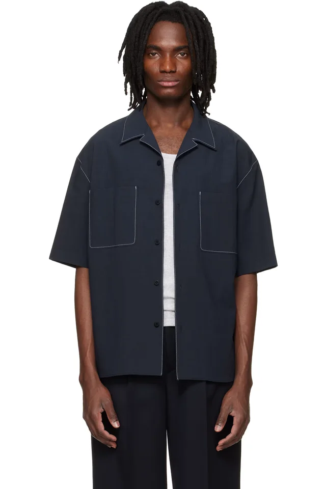 Navy Camp Collar Shirt, image 1 of 1 from SSENSE