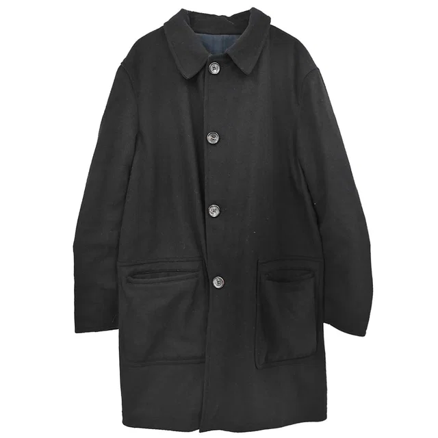 Gucci Reversible Long Sleeve Coat Black Blue in Black Wool from AMORE Vintage Tokyo