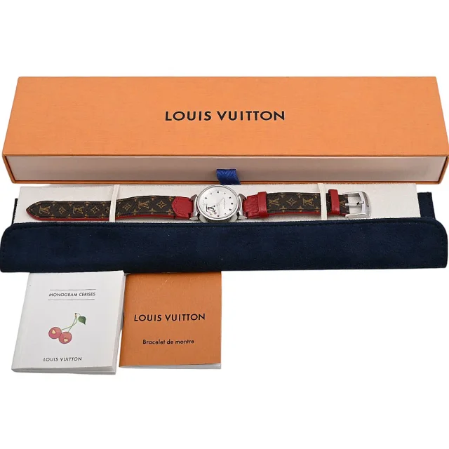Louis Vuitton Takashi Murakami Collaboration Tambour PM Q12130 Quartz Silver in Silver Leather from VINTAGE QOO TOKYO, photo 8 of 9