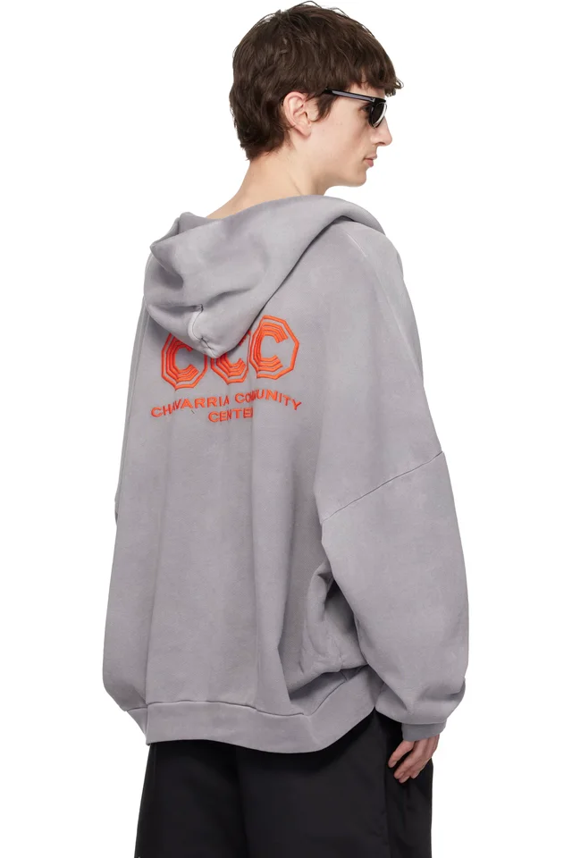 WILLY CHAVARRIA Gray 'CCC' Hooligan Zip Through Hoodie, photo 3 of 4 from SSENSE