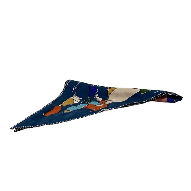 Hermès Shawl Triangle Jean Blue Petrol Natural Green Thousand and One Rabbit in Beige Silk from The Reluxe