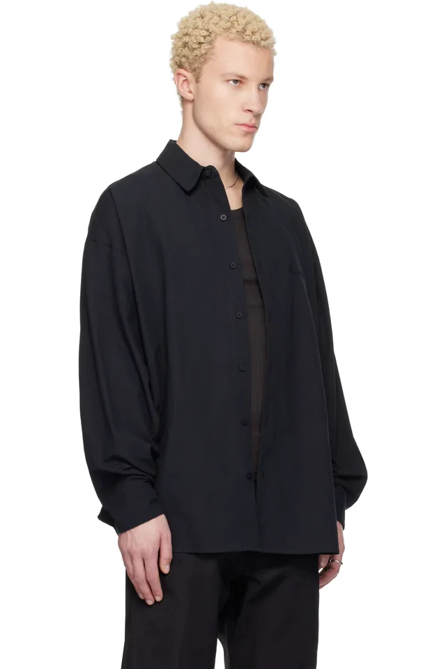 Fear of God ESSENTIALS Black Signature Button Up Shirt, photo 2 of 4 from SSENSE