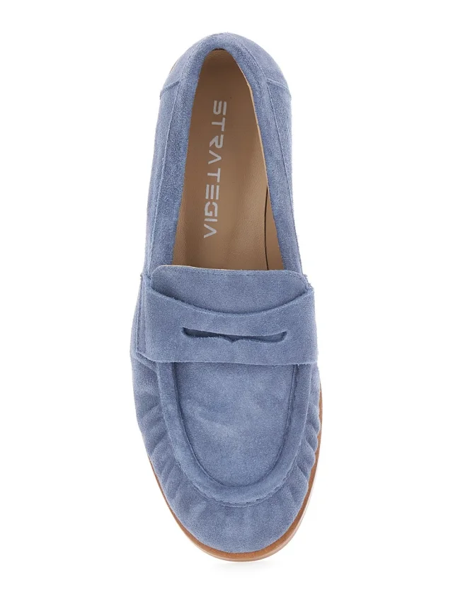 STRATEGIA Blue "Revue" Loafers with Rounded Toe in Leather Women in Blue, photo 7 of 8 from Gaudenzi Boutique