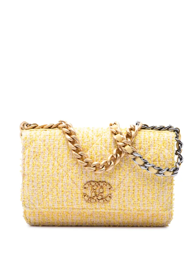 Chanel Pre-Owned 2021 Tweed 19 Wallet On Chain Satchel | Yellow | FARFETCH in Yellow Tweed from Farfetch