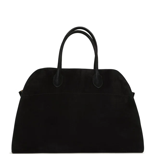 The Row Soft Margaux 15 Bag Black Suede Gold Hardware in Black Suede from Madison Avenue Couture