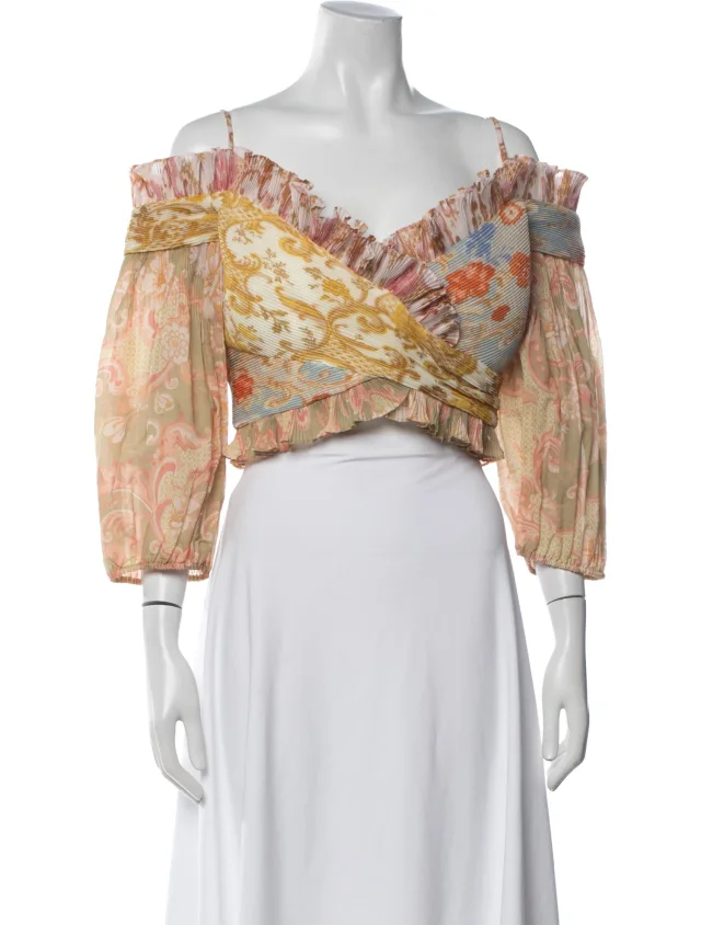 Zimmermann Printed Off-The-Shoulder Blouse in Multicolor from The RealReal