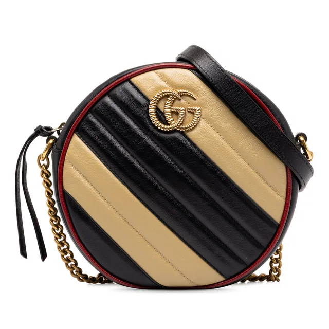 Black Gucci Mini GG Marmont Matelasse Leather Torchon Round Crossbody in Black Leather from Designer Revival