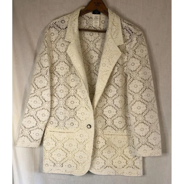 Piaget Pi La Vintage 80's Allover Sheer Ivory Lace Blazer Boho/Cottagecore M Pockets in White from Poshmark