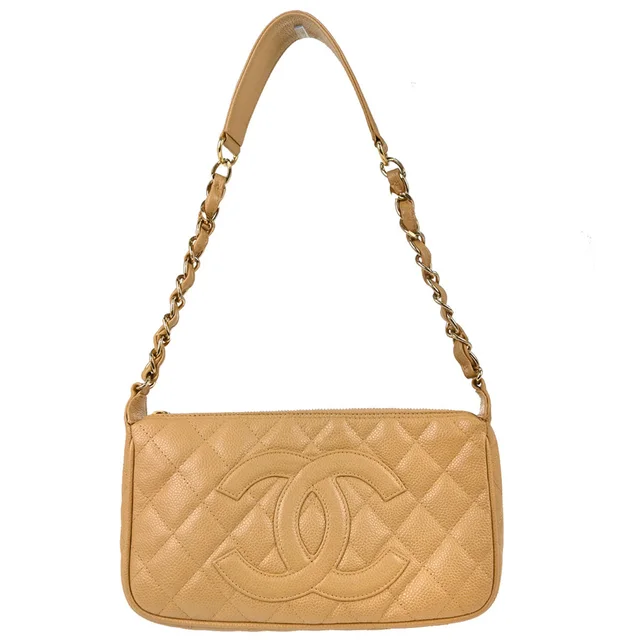 Chanel 2004-2005 Beige Caviar Skin Handbag in Beige Caviar leather from AMORE Vintage Tokyo