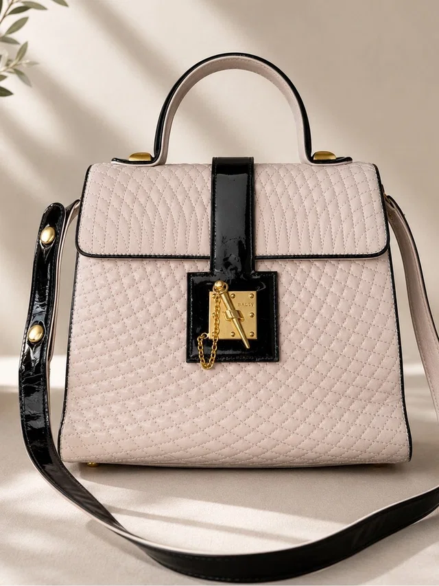 Bally Quilted Lambskin Leather Top Handle Satchel | Taupe & Black | Vintage in black Lambskin from Poshmark