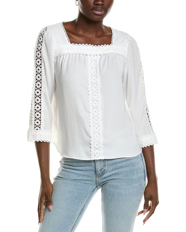 Vince Camuto Lace Yoke Blouse in https://asset2.ruecdn.com/images/sw/141542/1415424624_RLSW_white.jpg, image 1 of 1 from Rue La La