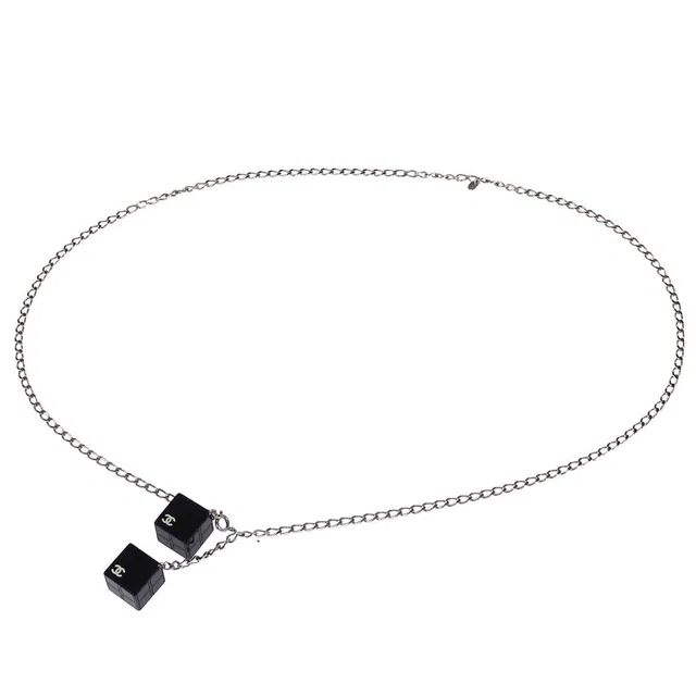 Chanel 2004SS Cube Charm Chain Belt Silver 04S in Silver from AMORE Vintage Tokyo