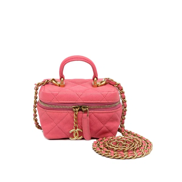 Pink Chanel Micro Caviar Chain Vanity Bag in Pink Caviar leather from Designer Revival