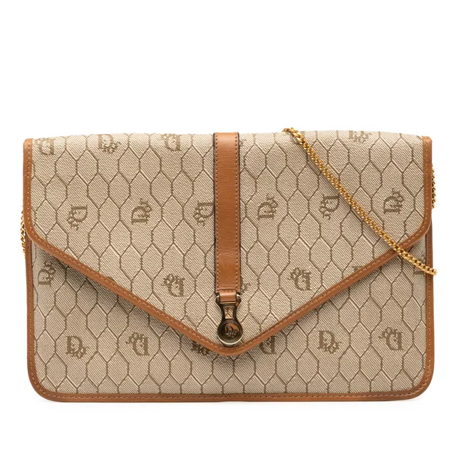 Brown Dior Honeycomb Coated Canvas Chain Crossbody in Brown Coated canvas from Designer Revival