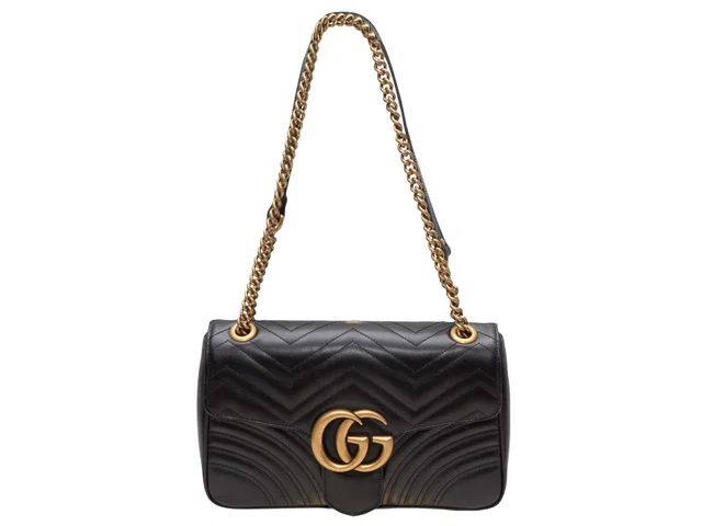 Black Gucci Marmont Matelasse Shoulder Bag in Black Leather from Designer Revival