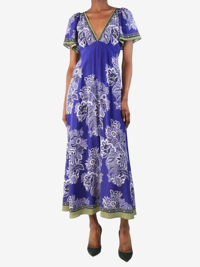 Etro Purple silk floral printed midi dress - size UK 6 in Purple Silk from Sign of the Times