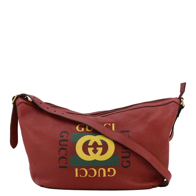 Gucci Half Moon Logo Calfskin Leather Hobo Shoulder Bag Red 523588 in Red Calfskin from Dallas Designer Handbags