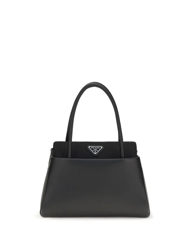 Prada Triangle Logo Top Handle Bag — Black Calf Leather Bos Taurus in Black Calfskin from HEWI