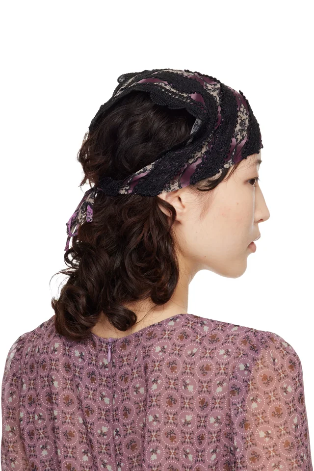 Anna Sui Black & Purple Cameo Stripe Print Headscarf, photo 3 of 3 from SSENSE