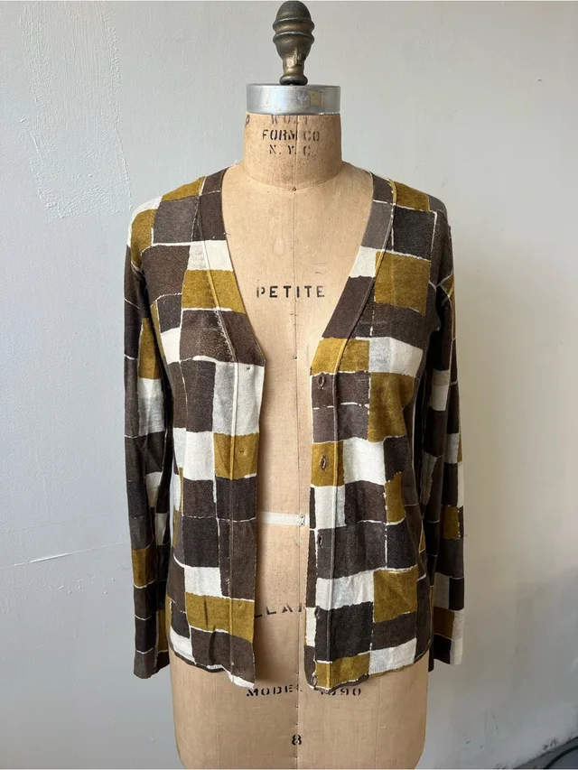 ‘S Maxmara Brown, Cream & Olive Geometric Open-Front Cardigan in brown|red from Poshmark