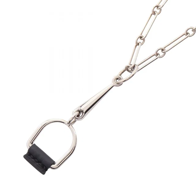 Hermès Necklace Elitage Equestre PM Black Stainless Steel in Black Swift leather from The Reluxe