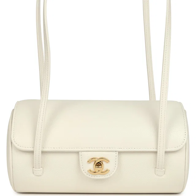 Chanel Preppy Coco Bowling Bag White Shiny Caviar Brushed Gold Hardware in White Caviar leather from Madison Avenue Couture