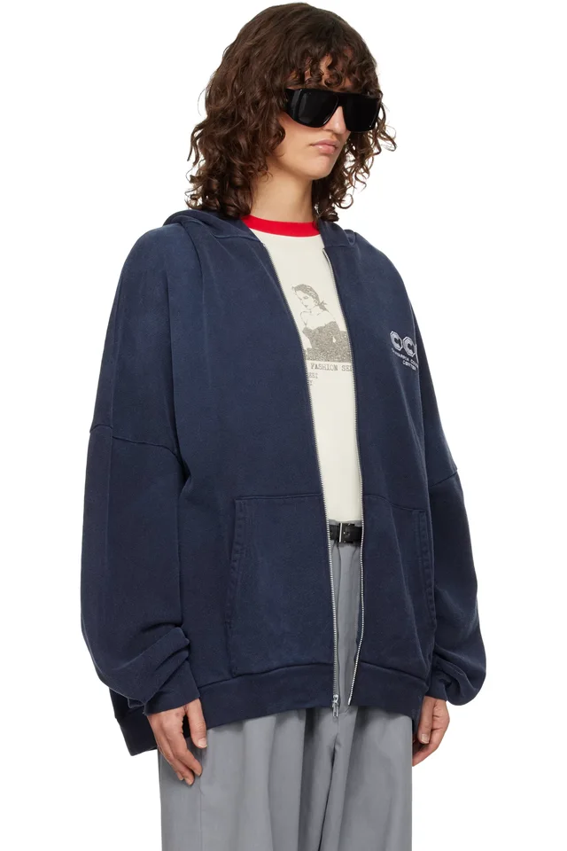 WILLY CHAVARRIA Navy 'CCC' Hooligan Zip Through Hoodie, photo 2 of 4 from SSENSE