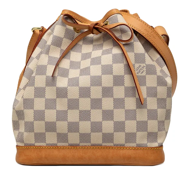 White Louis Vuitton Damier Azur Noe BB Bucket Bag in White Canvas from Designer Revival