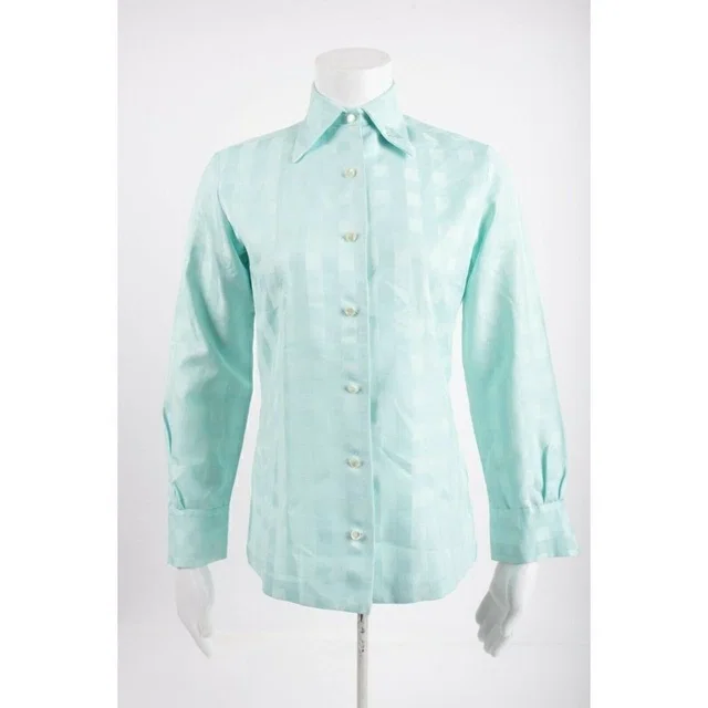 Vintage Womans Lanvin Paris New York Blouse Button Shirt Small Size 8 Mint Green in green|blue from Poshmark