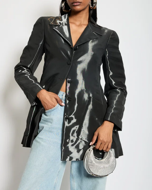 Chanel 00/A Shine Effect Black Blazer Jacket With Black CC Button Detail FR 36 (UK 8) in Black Nylon from Sellier