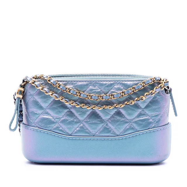 Blue Chanel Iridescent Aged Calfskin Gabrielle Double Zip Clutch with Chain Crossbody Bag in Blue Calfskin from Designer Revival