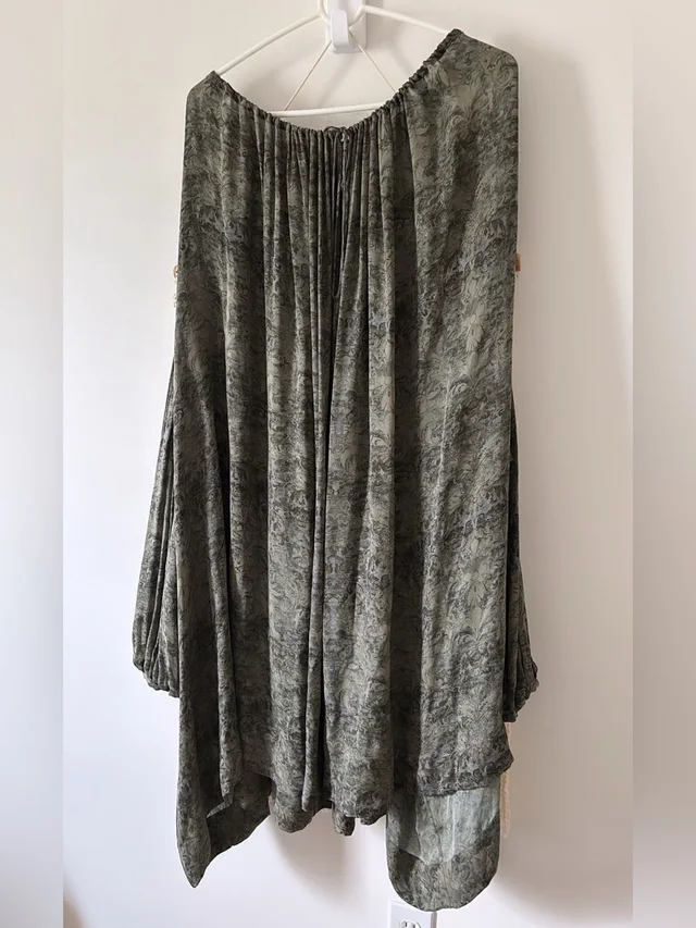 Stella McCartney Silk Tent Dress Long Sleeve Olive Green Print Size Eu 38 in gray|green Silk from Poshmark