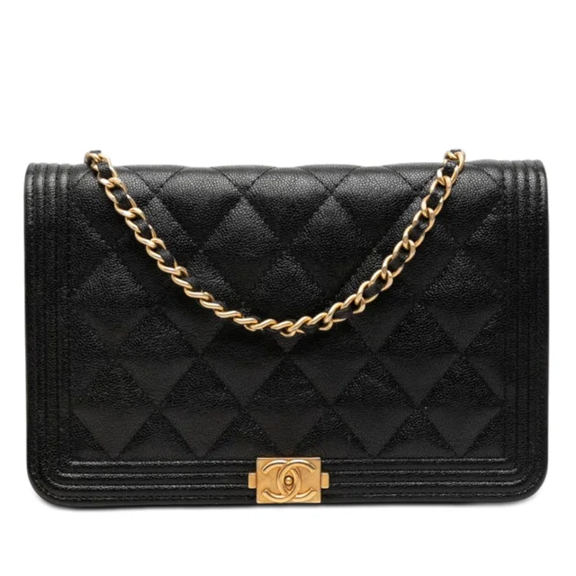 Black Chanel Quilted Caviar Boy Wallet on Chain Crossbody Bag in Black Caviar leather from Designer Revival