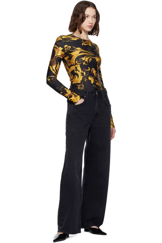 Versace Jeans Couture Black & Gold Lycra Bodysuit, photo 5 of 5 from SSENSE