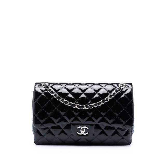Black Chanel Jumbo Classic Patent Double Flap Shoulder Bag in Black Patent leather from Designer Revival, photo 1 of 1