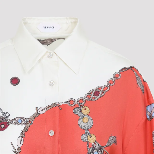 Versace Belted Shirt Dress in Silk 100% Details: Single Row Buttons Description: Long sleeves, color-blocked design, button placket, adjustable belt., photo 3 of 4 from SENSER