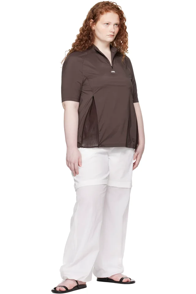 AMOMENTO Brown Mock Neck Half Zip T-shirt, photo 4 of 4 from SSENSE