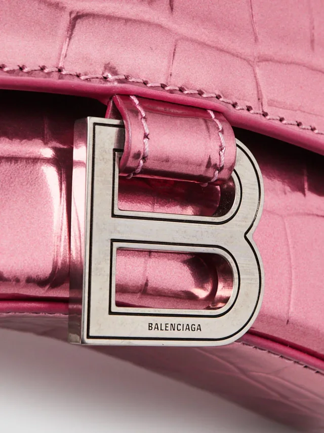 Balenciaga Pink Metallic Croc Embossed Patent Leather Hourglass XS Top Handle Bag in Pink Patent leather from Yoogis, photo 5 of 11