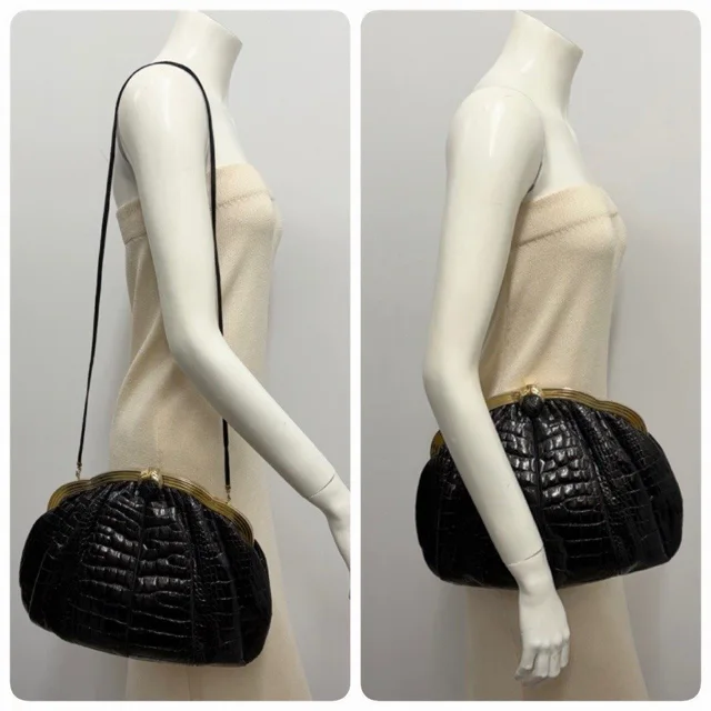 Judith Leiber Vintage Alligator Bag Purse Black Large Shoulder Bag Or Clutch in black|gold Crocodile from Poshmark