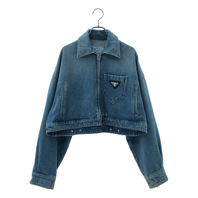 Prada Organic Denim Cropped Jacket Indigo 36 in Denim from The Reluxe