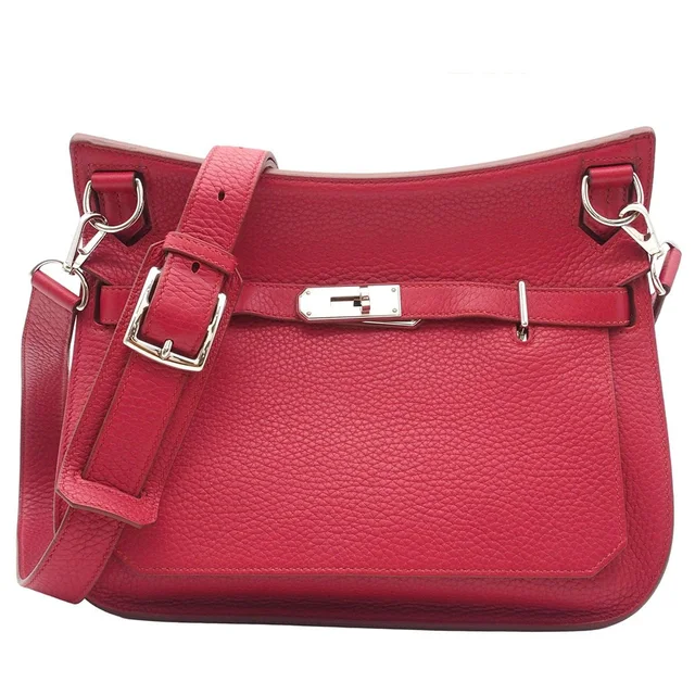 Hermès Jypsiere 28 Ruby Silver Taurillon Clemence Shoulder Bag in Silver Clemence leather from The Reluxe