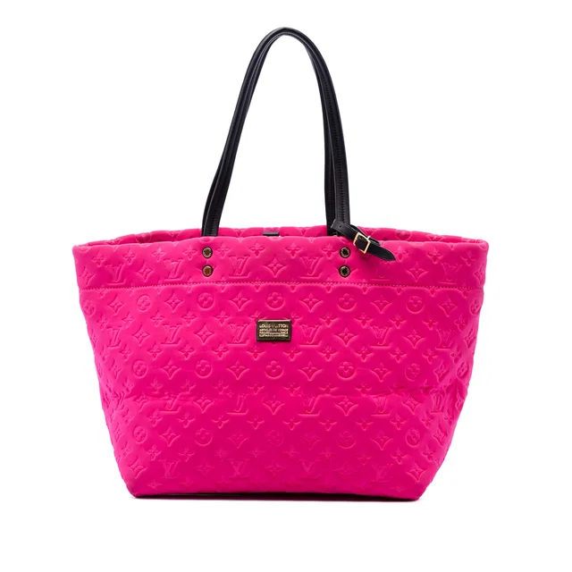 Pink Louis Vuitton Monogram Embossed Neoprene Scuba MM Tote Bag in Pink Leather from Designer Revival