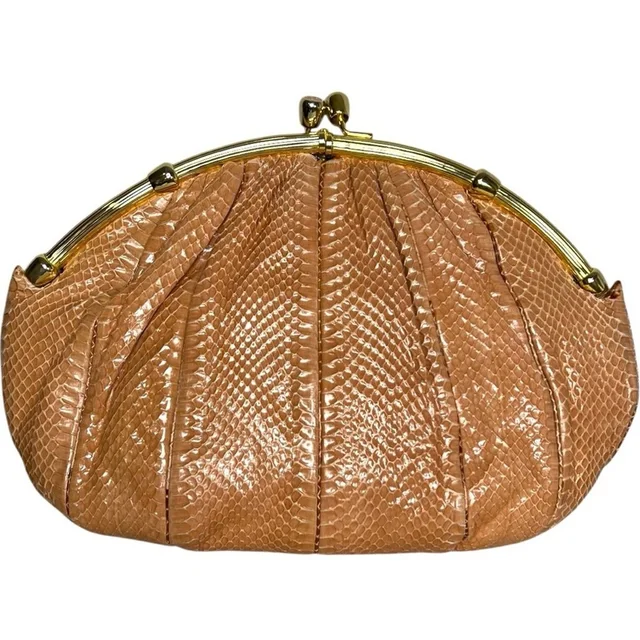 Judith Leiber Vintage Snakeskin Convertible Kisslock Clutch Oversized in gold|pink from Poshmark