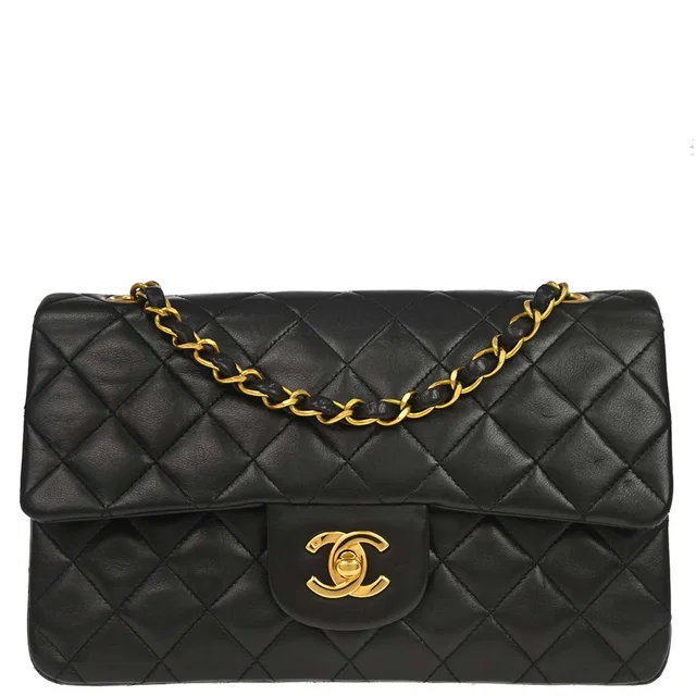 Chanel 1994-1996 Black Lambskin Small Classic Double Flap Shoulder Bag in Black Lambskin from AMORE Vintage Tokyo