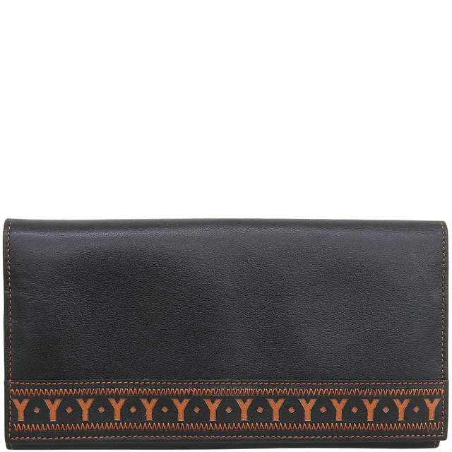 Saint Laurent Y-Cut Long Wallet Black/Orange in Black Leather from VINTAGE QOO TOKYO