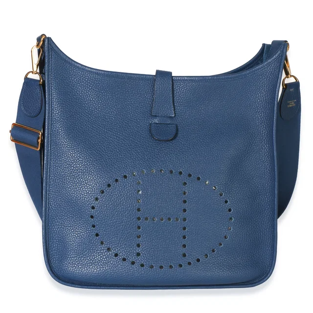 Hermès Blue Agate Clemence Evelyne 33 GM GHW in Blue Clemence leather from myGemma