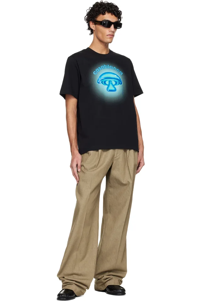 Casablanca Black Airbrush Mushroom Logo Short Sleeve T‑shirt, photo 4 of 4 from SSENSE
