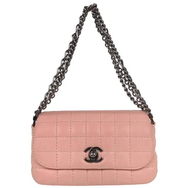 Chanel 2003-2004 Pink Lambskin Choco Bar Handbag in Pink Lambskin from AMORE Vintage Tokyo