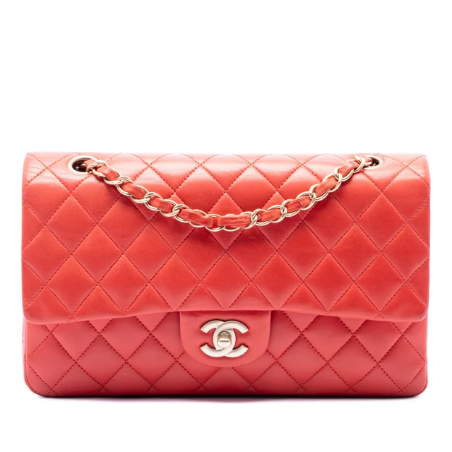 Orange Chanel Medium Classic Lambskin Double Flap Shoulder Bag in Orange Lambskin from Designer Revival, photo 1 of 1