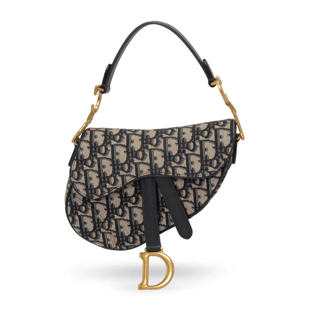 Dior Oblique Canvas Mini Saddle Bag in Blue Canvas from Blue Spinach